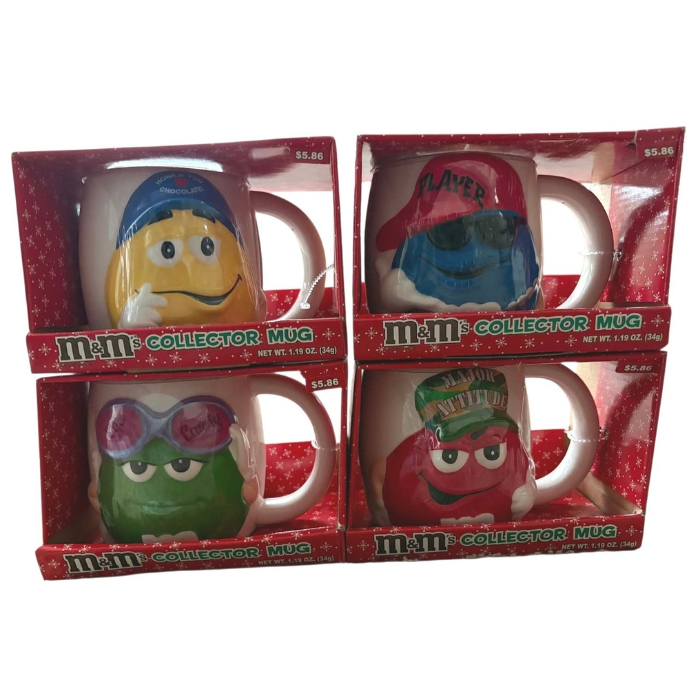 Vintage M&M's Collector Mug Set of 4 Yellow Blue Green Red Character Mugs NIB